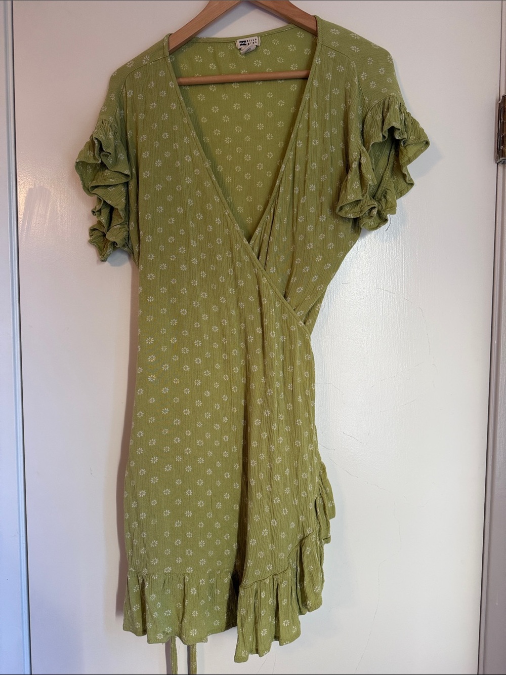 Billabong Olive Green Floral Wrap Mini Dress